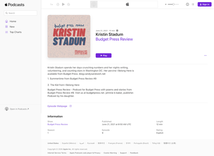 Apple Podcasts screenshot for Kristin Stadum